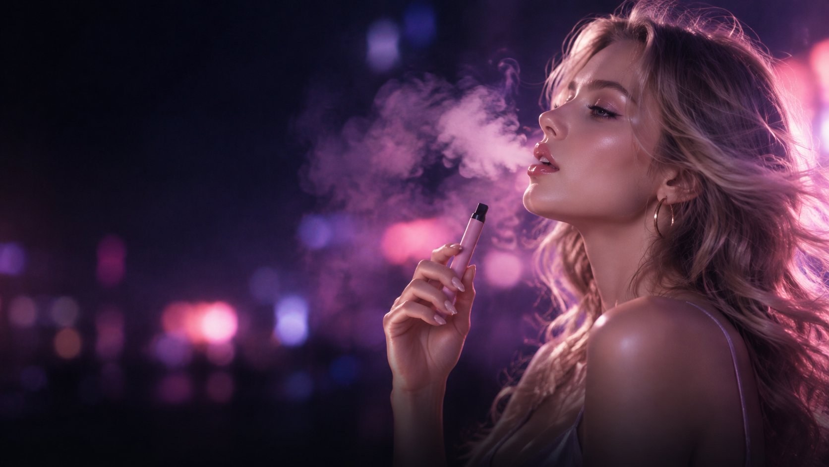 A woman savouring a sweet, smooth disposable vape